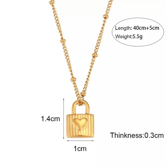 18k Gold Love Engraved Heart Lock Pendant Necklace, nice Necklace, cute Necklace - Picture 7 of 7